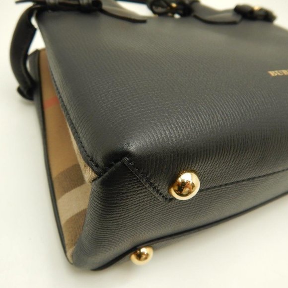 Burberry Small Banner Bag Calf Canvas Check Pattern Crossbody Black - Picture 5 of 8